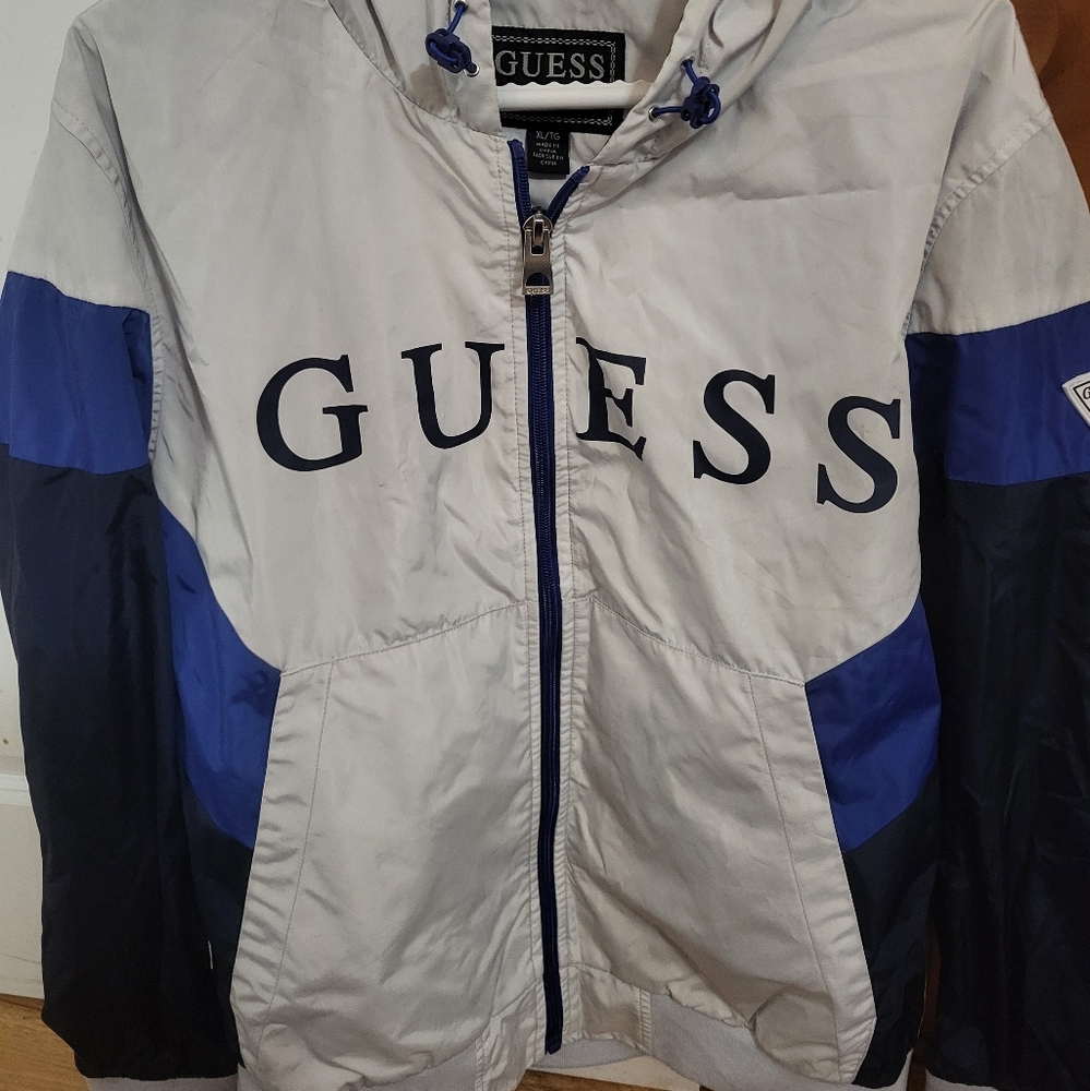 GUESS Men's Windbreaker in Blue and Gray
